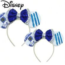 Disney 迪士尼米奇髮箍，白色亮片藍銀蝴蝶結，科幻主題百搭外出髮飾 - 查看 7