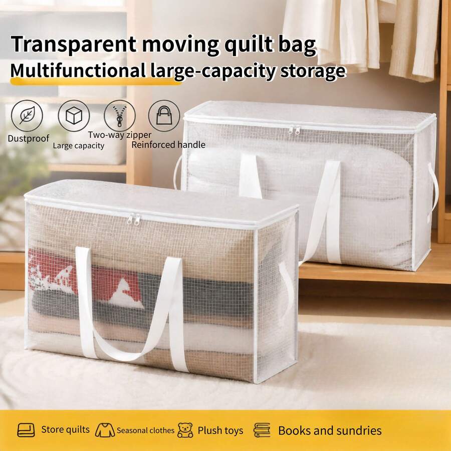 Extra Large Transparent Storage Bag, Waterproof Moisture-Proof Organizer, With Handle And Zipper, Ideal For Bedding, Blankets, Moving, Garage - Multicolor - View 1