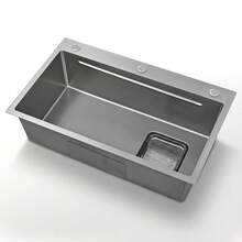 75 X 45 Cm Stainless Steel Inset Sink With Cutting Board, Additional Inner Bowl And Drainer Basket, PVD Coating, Waterfall Waste, Quiet Operation And 3 Tap Holes - 銀色 - 查看 11