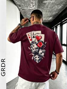 GRDR 男士时尚印花宽松短袖T恤 | 精致设计 | 夏季必备 | 百搭易配 | 展现你的风格 - 酒紅色 - 查看 2