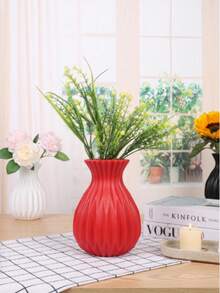 2/1pc Nordic Style Plastic Vase, Imitation Ceramic Geometric Striped Flower Vase, Shatterproof Decorative Vase For Dried & Fresh Flowers, Perfect For Living Room, Home & Cafe Decor - Multicolor - View 4