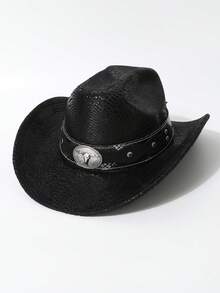 1pc Women's High-Quality Faux Crocodile Embossed Cowhide Leather Band Hat, European & American Style Western Cowboy Hat, Fashionable Minimalist Versatile Jazz Hat, Suitable For Daily Wear, Party, Western Themed Events, Gatherings, Cosplay, Graduation Ceremony, Masquerade Ball, Holiday, Birthday Celebration, Concert - Top Hat - View 2