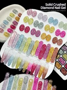 XEIJAYI 12 Colores Esmalte de Uñas Gel con Patrón de Purpurina y Piedras Brillantes de Alta Saturación Semisólido, Adecuado para Uso Especial en Salones de Uñas - Multicolor - Ver 7