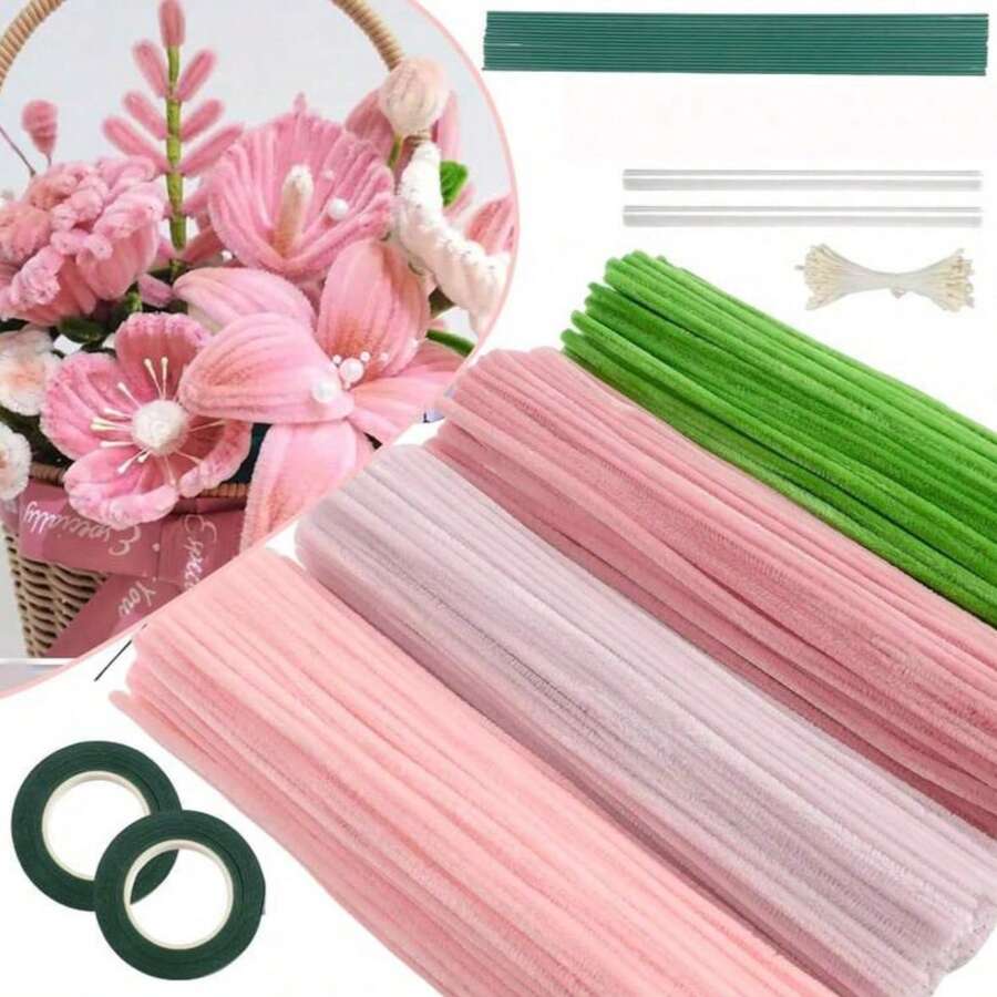 80/300/400/575pcs Pipe Cleaner Sticks Pink Floral Handmade Set With Tutorial Video, Graduation Season Back To School Crafts, Student And Family Holiday Gift, Photo Frame Floral Decoration, Travel Souvenir Gift