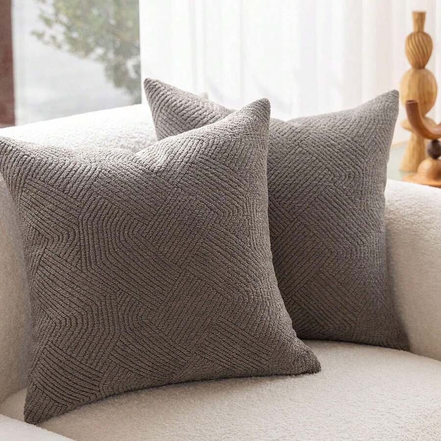 1 Piece Modern Geometric Art Style Pillow Cover, With A Textured Design Made Of Soft, Skin-Friendly Material, A Luxurious Home Decor Accessory. Suitable For Sofas, Bedrooms, Leisure Spaces, Cars, Living Rooms, Offices, Cafes, And Other Casual Settings. - 灰褐色 - 查看 1