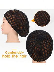 4pcs Breathable Mesh Hair Nets, Multi-Functional Crochet Bun Covers And Sleep Caps, Suitable For Dancers, Wigs, Chefs Work And Daily Hair Care - Black - View 3