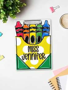 1pc Custom Teacher Name Clipboard, Personalized Crayon Print Polka Dot Decor Clip Board, Teacher Appreciation Back To School Gift Classroom Office Desk Accessory - Multicolor - View 7