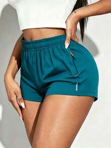 Women's High-Waist 3/4 Shorts, Casual Outdoor Quick-Dry Shorts With Elastic Waistband, Drawstring For Adjustable Fit, Metal Zipper Pull Sports - Royal Blue - View 4