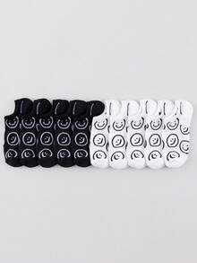 10 Pairs Women's Cute Cartoon Smiling Face Pattern Low Cut Invisible Boat Socks - Multicolor - View 2