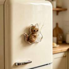 1pc Cat Whisker Collector, Cat Vase Fridge Magnet, Kitten Pushing Bottle Acrylic Magnetic Fridge Magnet, Cat Souvenir, Funny Little Gift For Friends - one-size - View 2