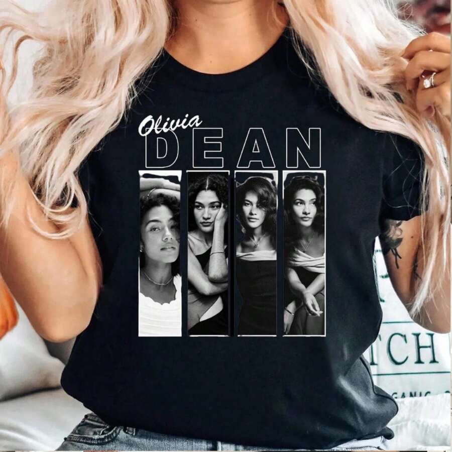 Camiseta con estampado de collage de 4 retratos artísticos de Olivia Dean, camiseta de música pop, regalo para mujer y hombre, camiseta oversize - Negra - Negro - Ver 1