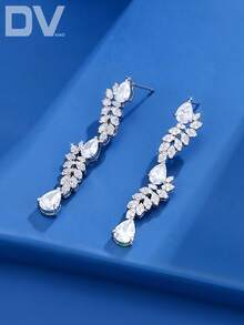 DV JEWELRY 1 Pair Cubic Zirconia White Gold Plated Luxury Pendant Earrings, Elegant Jewelry For Women, Date, Wedding, Party, Anniversary, Gift Box Included - Silver - View 2
