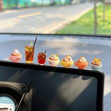 5件組創意可愛動物咖啡杯拿鐵藝術車用與桌面裝飾品，DIY車內辦公室書桌電腦螢幕裝飾配件 - 動物咖啡杯 - 查看 1