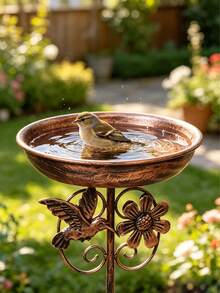Iron Bird Bath And Feeder, Multiple Sculptural Designs Available, With 5-Prong Rust-Resistant Fixed Feet, Sturdy Outdoor Standing, Suitable For Garden And Yard Decoration, Can Be Used For Bird Drinking And Bathing, Easy To Clean - TK18MINI - View 2