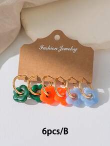 6-18pcs Fashion Summer Hollow Flower Gold Hoop Earrings, Macaron Multicolor Earring Set, Ins Style Design Multicolor Resin Earrings, Suitable For Women's Daily Wear, Holiday Gift - Multicolor - View 8