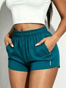Women's High-Waist 3/4 Shorts, Casual Outdoor Quick-Dry Shorts With Elastic Waistband, Drawstring For Adjustable Fit, Metal Zipper Pull Sports - Royal Blue - View 6