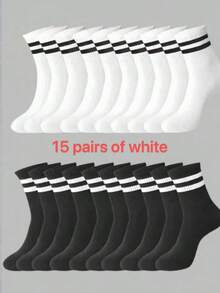 Striped Mid-Calf Socks, Comfortable And Breathable, Unisex Long Socks, White, Suitable For Daily, Sports, Autumn Wear - Multicolor - View 17
