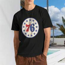 Phila-delphia-76ers Camiseta Hombre Algodón Suave y Elástica Cuello Redondo, Corte Ajustado Cómodo, Transpirable y Resistente Básica para Diario, Oficina o Salidas Casuales - Negro - Ver 1