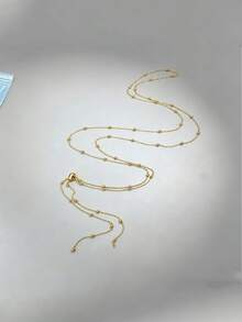 1pc Gold Stainless Steel 18K Gold Plated Beaded Chain Long Necklace For Women, Multiple Wearing Styles, Adjustable Drawstring Design, Suitable For Daily Decoration, Street Style, Influencer Outfit, Party, Date, Layering - Gold - View 5