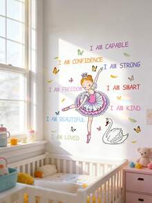 Swan Dancing Girl Butterfly Wall Sticker Self-Adhesive Home Decorative Background Wall Art Sticker Suitable For Children's Room - Multicolor - View 2
