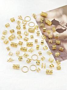 260pcs/Set Mixed Shape Dreadlock Hair Bands, Suitable For Braided Hairstyles, All-Season Adjustable Hair Ties - Gold - View 4