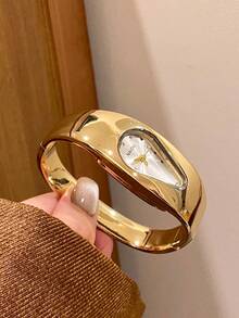 1件小巧金/銀色復古奢華女款手鍊腕錶，時尚極簡優雅石英錶，適合日常佩戴，生日禮物 - 金色 - 查看 8