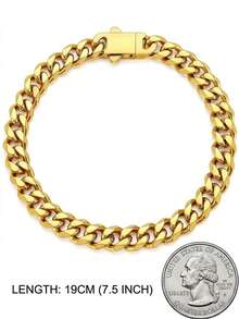 Men's Chain Bracelet, 1pc Men's Stainless Steel Clasp Bracelet - Gold - View 2
