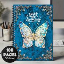 1pc Butterfly Spiral Notebook - Vibrant Blue And Gold Design, 100 Pages, Suitable For Work, Study, Journaling Or As A Gift, Featuring Exquisite Butterfly Decoration - B - View 1