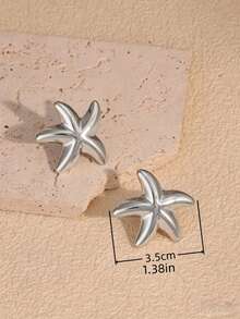 1/6 pares de pendientes para mujer con forma de estrella de mar, concha, caracola, flor de cinco pétalos y espiral infinito, chapados en plata, accesorios de playa y océano, joyería de verano para mujer, pendientes de plata - Plata Gris - Ver 9