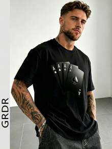 GRDR Men's Fashionable Printed Loose Short Sleeve T-Shirt | Exquisite Design | Summer Essential | Easy To Match | Showcase Your Style - Black - View 1