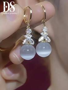 1 Pair Cat Eye Semi-Transparent Round Ball Earlobes, Rhinestone Marquise Sparkling Dangle Earrings, Jewelry Accessories For Women, Party And Wedding Occasions - Type B - View 4