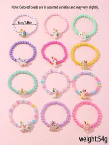 12Pcs/Set Kids Cute Unicorn Beaded Bracelet Set, For School, Daily & Holiday Wear, Random‑Color Beads - Multicolor - View 2