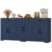 Sideboard, 180cm Large Kitchen Sideboard With 6 Barn Doors & 2 Drawers Farmhouse - 藍色 - 查看 1