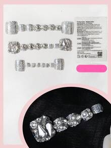 24pcs Silver Glitter Rhinestone Toe Nail Stickers, Super Shiny Square Full Nail Art Decals, Suitable For Summer Beach, Pool Party, Wedding Looks - A Versatile Nail Accessory For Students & Sweet Girls - Multicolor - View 6