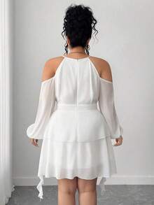 Vestido de mujer con cuello corazón, mangas farol y hombros descubiertos de unicolor - Multicolor - Ver 3