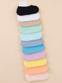 15 Pairs Random Color Women's Solid Color Low Cut Invisible Boat Socks - Multicolor - View 5