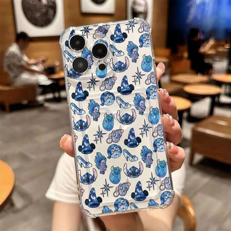 1 unidad Patrón de iconos de personajes de azules Funda para GALAXY S24,Esquinas con airbag antichoque reforzado, tarjetero oculto trasero para tarjetas y carnets. Cuenta con diseño elegante, ideal para uso diario y viajes. - transparente (transparente) - Ver 1