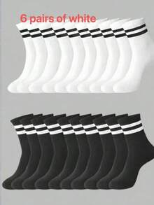 Striped Mid-Calf Socks, Comfortable And Breathable, Unisex Long Socks, White, Suitable For Daily, Sports, Autumn Wear - Multicolor - View 7