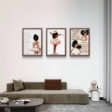 3PCS/Set Of 3 Princess Ballerina Girl Canvas Wall Art, Positive Affirmation Motivational Quote Artwork, Cute Crown Tutu Dancer Character Painting, Inspirational Self-Love Empowering Wall Hanging For Girls Bedroom Nursery Playroom Home Interior Decor - A - View 6