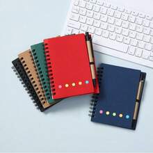 1/2/5pcs Notebook Set With Pen Holder And Random Color Index Label Stickers, Colorful Card Pen Design Spiral Bound Sticky Note Notebook, Creative Spiral Notebook Business Kraft Paper Notebook Sticky Note Combination Notepad, Suitable For Study And Office Use, Random Notebook, Sticky Note Set - Black - View 14