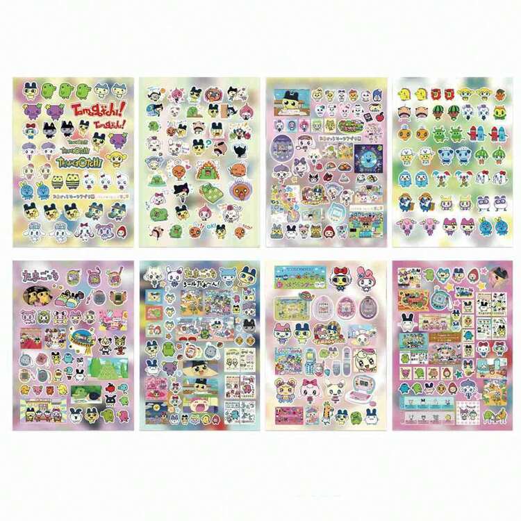 Tamagotchi 1套/8件 2026新款Tuoma格紋貼紙，適合動漫收藏家，DIY裝飾貼紙，動漫展與節日禮物，隨機款式 - 彩色 - 查看 5