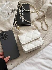 Dedoo Popular Spring/Summer Style, Premium Texture. Chain Shoulder Strap, Can Be Carried On Shoulder Or Underarm. Mini Lipstick Bag. - White - View 7