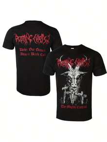 Camiseta Unisex de Estilo Gótico con Patrón Metálico - Diseño de Rotting Christ y Sick Gathering, con Estampado Rojo, Manga Corta y Cuello Redondo, Adecuada para Conciertos, Ropa Casual y - Negro - Ver 1