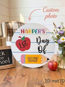 1pc Custom First Day Of School Wooden Sign,Custom Text,Cute Apple Pencil Bow Wooden Sign,Personalized Back To School Sign Memory Keepsake Plaque - Multicolor - View 1