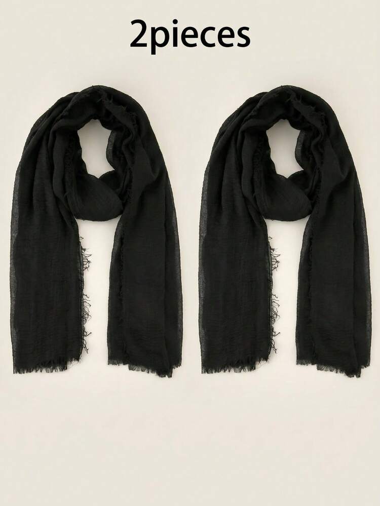 2pcs Arabic Linen Bubble Casual Hijab Suitable For Mosque And Travel - Black 2-pack - View 1
