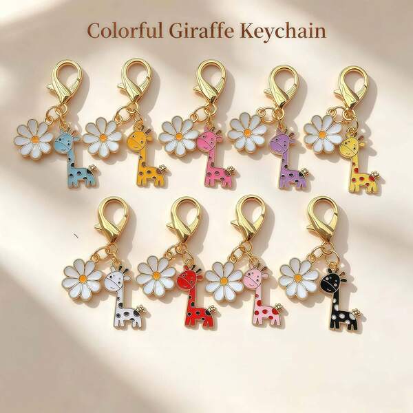 9 piezas Llavero lindo de jirafa & crisantemo - Regalo perfecto para amantes de las jirafas, mejores amigos | Encantador adorno de bolso, favor de fiesta de amor & cuidado, ideal para graduación, regreso a la escuela, Navidad, cumpleaños, boda, Día de San Valentín, Día de la Madre y Día del Padre