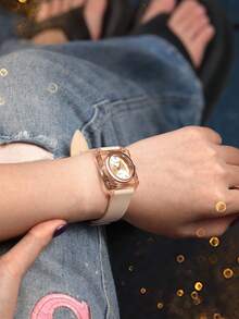 REBIRTH 1pc Women's Vintage Square Quartz Watch, Suitable For Daily Wear - Beige - View 7
