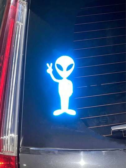 高能見度反光外星人和平符號汽車貼紙 – 耐用 PVC 材質，適用於汽車和摩托車；適合作為貼紙、裝飾貼紙、汽車配件或外觀裝飾。易於貼附和移除，不留殘膠。