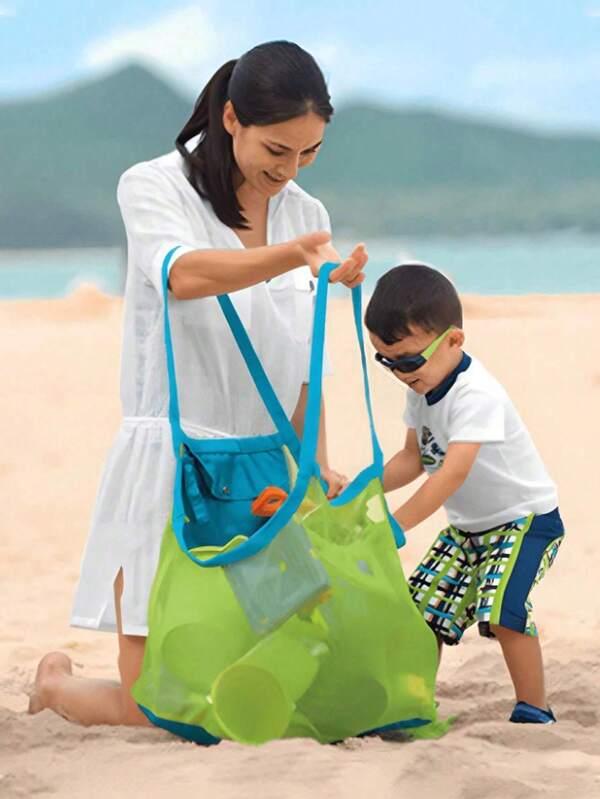 1 Stück große faltbare leichte Strandtasche, Mesh-Strandspielzeug-Aufbewahrungstasche, Sportausrüstungstasche, perfekt für Schule, Outdoor-Aktivitäten, Reisen, Ausflüge, Sportstätten, Sport, Picknick, Campingausrüstung
