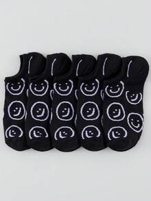 10 Pairs Women's Cute Cartoon Smiling Face Pattern Low Cut Invisible Boat Socks - Multicolor - View 5